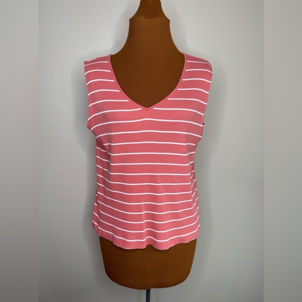 Spa by Chico's Terracotta and White Striped Tank Top Ribbed Knit Size Large